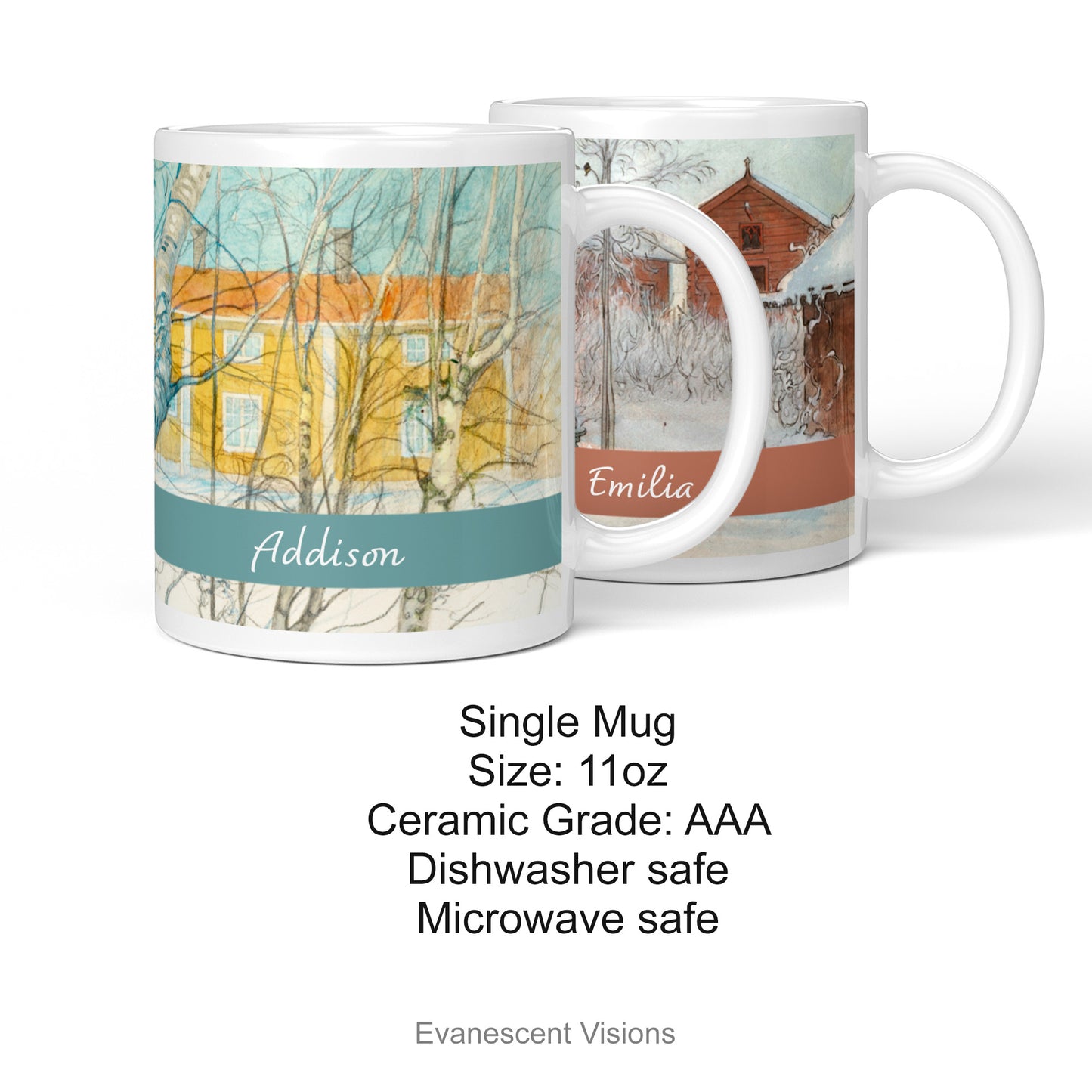 Personalised Art Mug with Winter Landscape Paintings by Carl Larsson