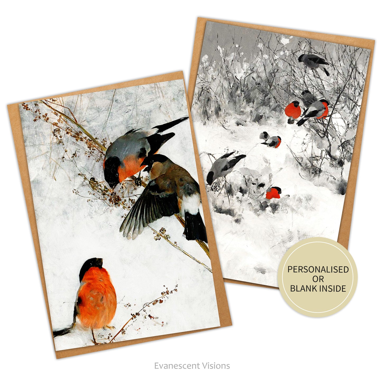 Bruno Liljefors Snowy Winter Scenes with Bullfinch Birds Fine Art Cards with envelopes