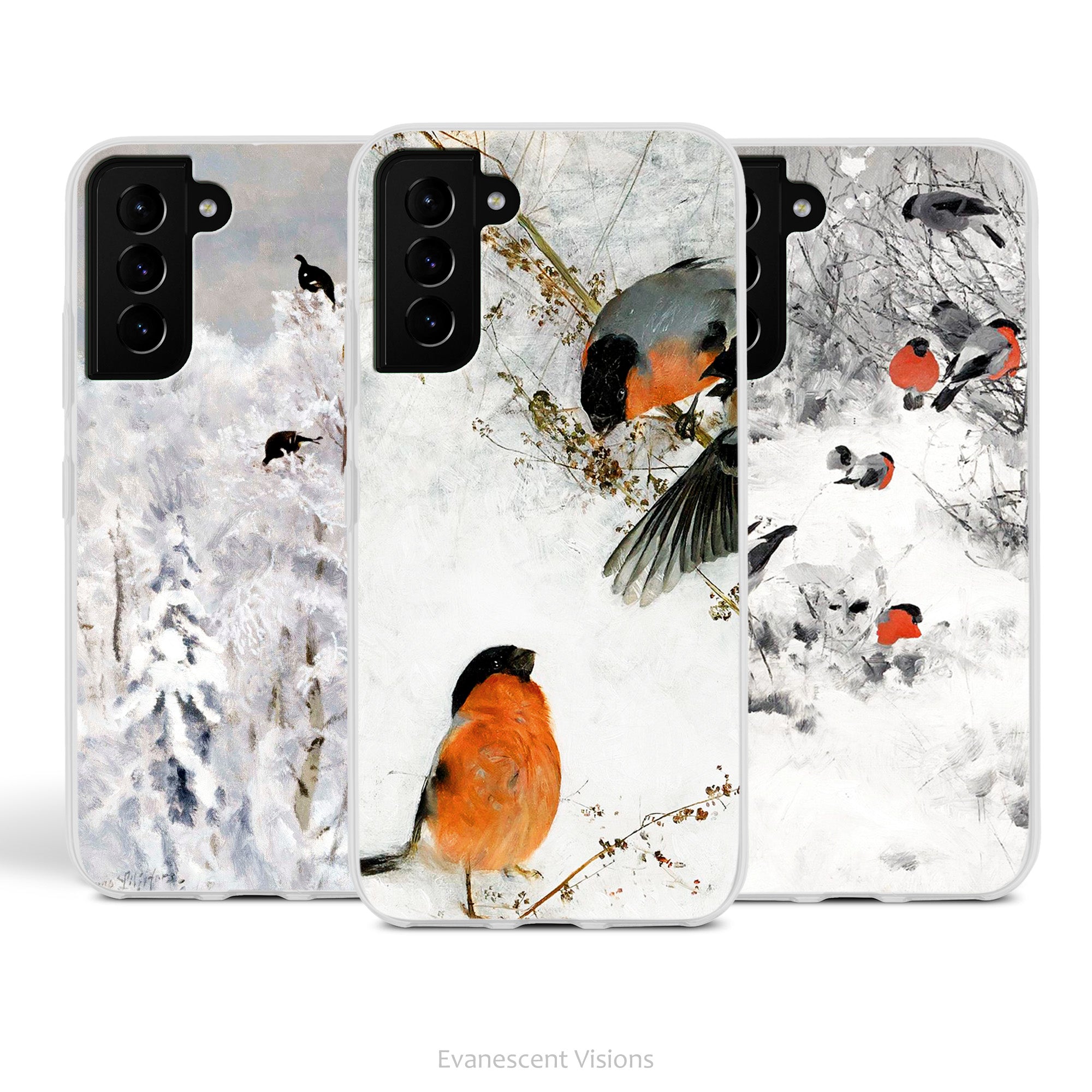 Birds in Winter Art Phone Case for Samsung Phones, Protective Slim Case
