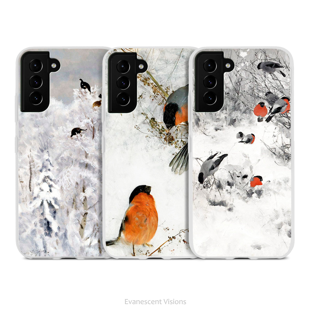 Birds in Winter Art Phone Case for Samsung Phones, Protective Slim Case