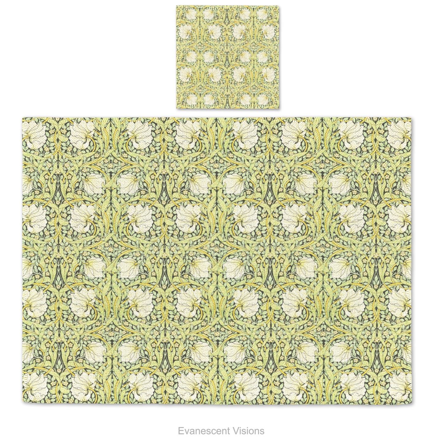 Morris Pimpernel Green Fabric Placemat and Coasters
