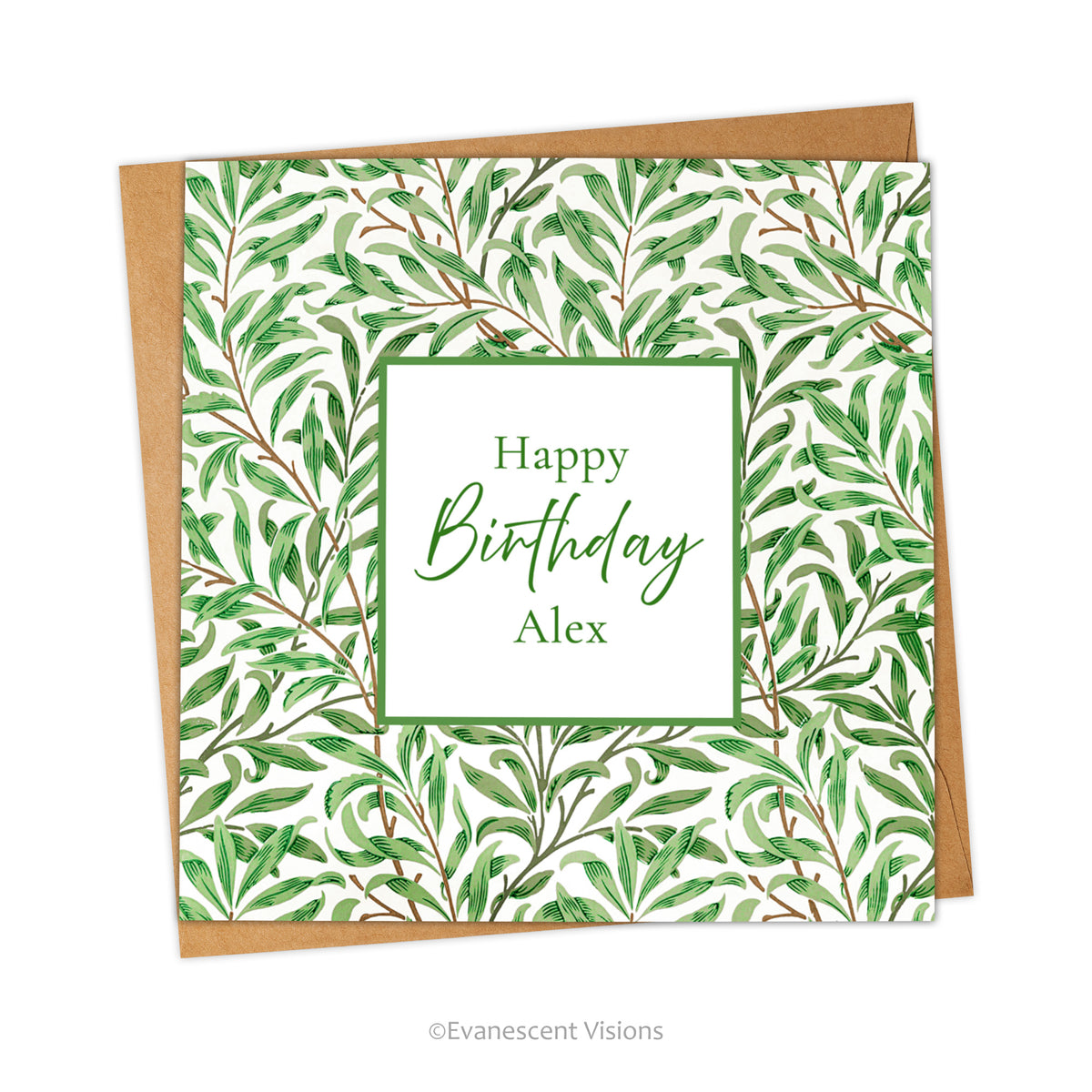 Happy Birthday Personalised Card with 'Willow Bough' pattern designed by William Morris.