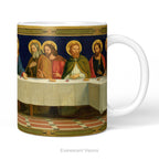 A ceramic mug featuring religious painting 'The Last Supper' by Henry Siddons Mowbray. 