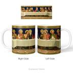 Left and right side views of the ceramic mug featuring religious painting 'The Last Supper' by Henry Siddons Mowbray. 