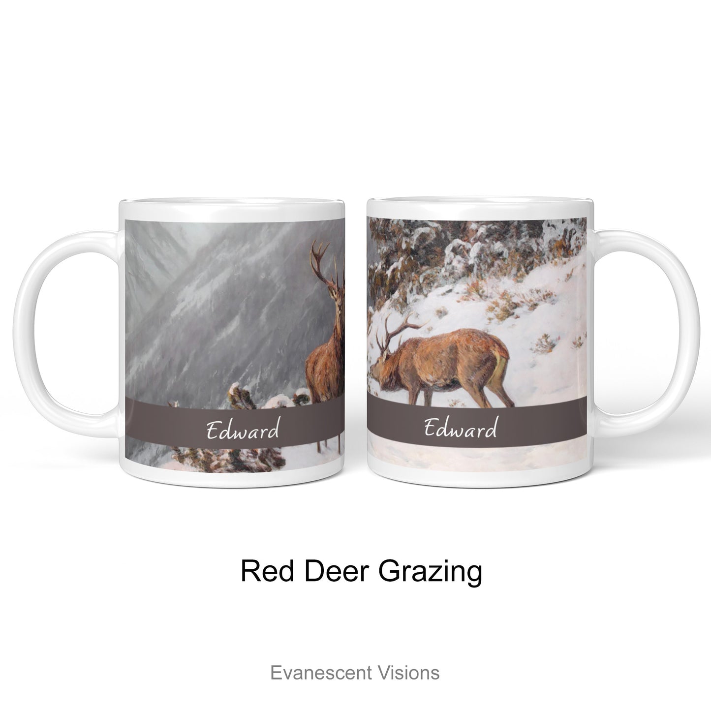 Design option 'Red Deer Grazing' for the Snowy Winter Landscapes Mug