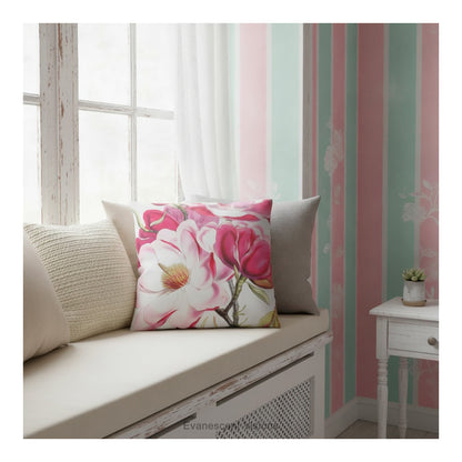 Pink Magnolia Floral Decorative Cushion