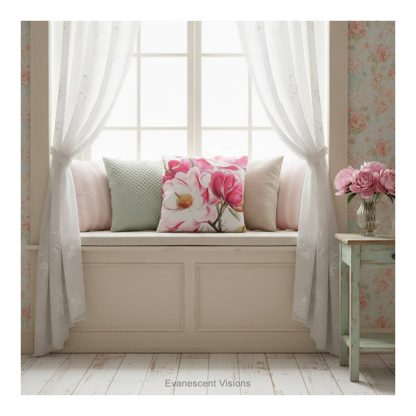 Pink Magnolia Floral Decorative Cushion