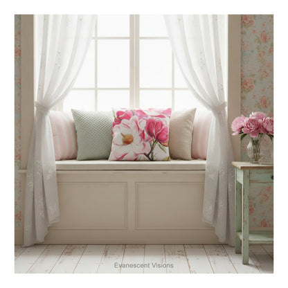 Pink Magnolia Floral Decorative Cushion