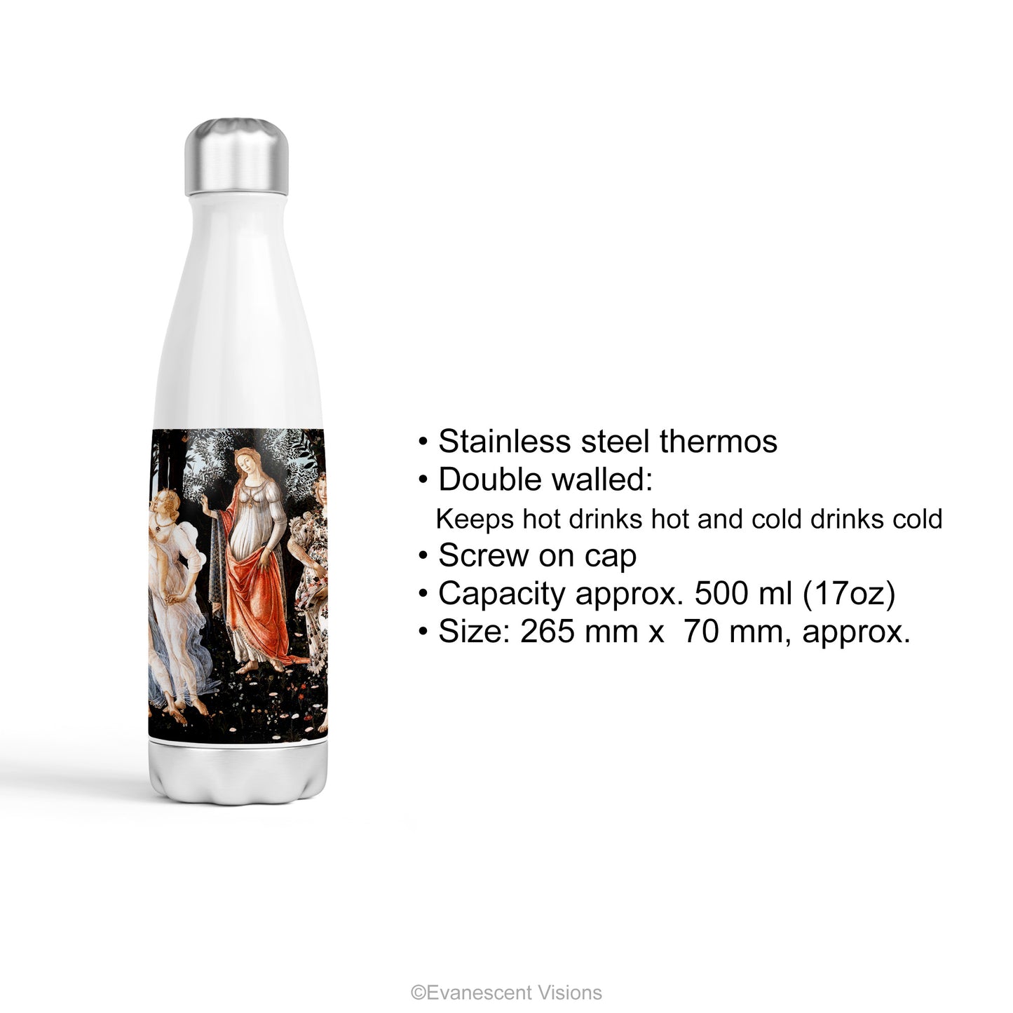 Product details for the Primavera Stainless Steel Water Bottle, Thermos