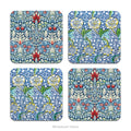 Set of 4 coasters with patterned images from the 'Snakeshead' and 'Kennet' designs by William Morris