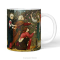 Ceramic mug with artwork depicting the Three Mary's with an Angel.