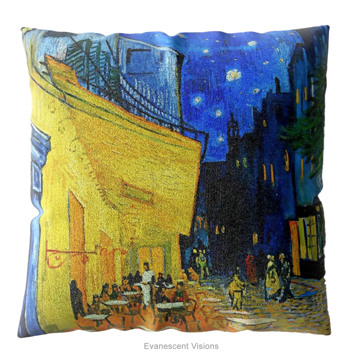 An artistic pillow featuring Vincent van Gogh's Cafe Terrace at Night' painting print