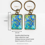 Front and back views of the Vang gogh Irises art keyring