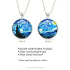 Product details for the Double sided pendant necklace with artwork detail from 'The Starry Night' by Vincent Van Gogh