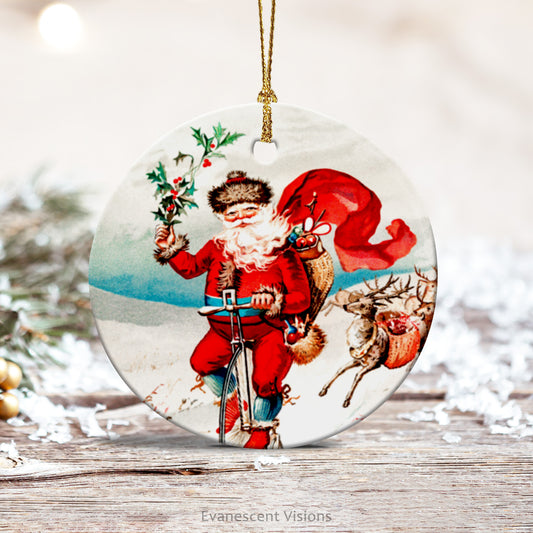 Santa Ceramic Christmas ornament  on a table top