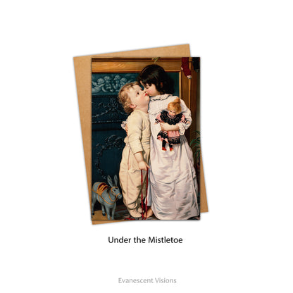 Card and envelope. Image of card called 'Under the Mistletoe.'