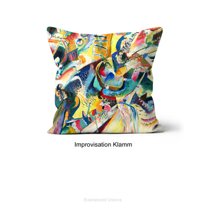 Abstract Art Cushion with Wassily Kandinsky's Improvisation Klamm artwork