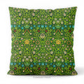 A square decorative cushion on a white background, featuring the floral pattern 'Violet and Columbine' by William Morris.
