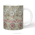 A  ceramic mug featuring print of floral design  'Corncockle' by William Morris.