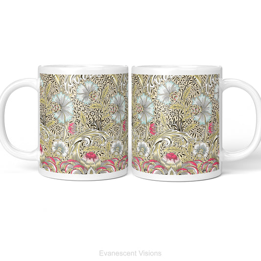 Left and right side views of the William Morris Corncockle Ceramic Art Mug