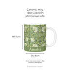 Pimpernel personalised ceramic mug with dimensions.
