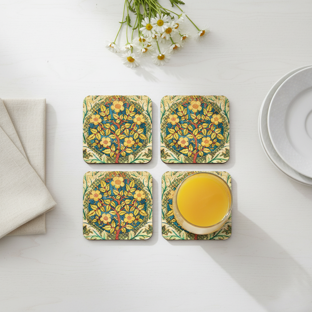William Morris Rose Wreath Coasters,  Set of 4