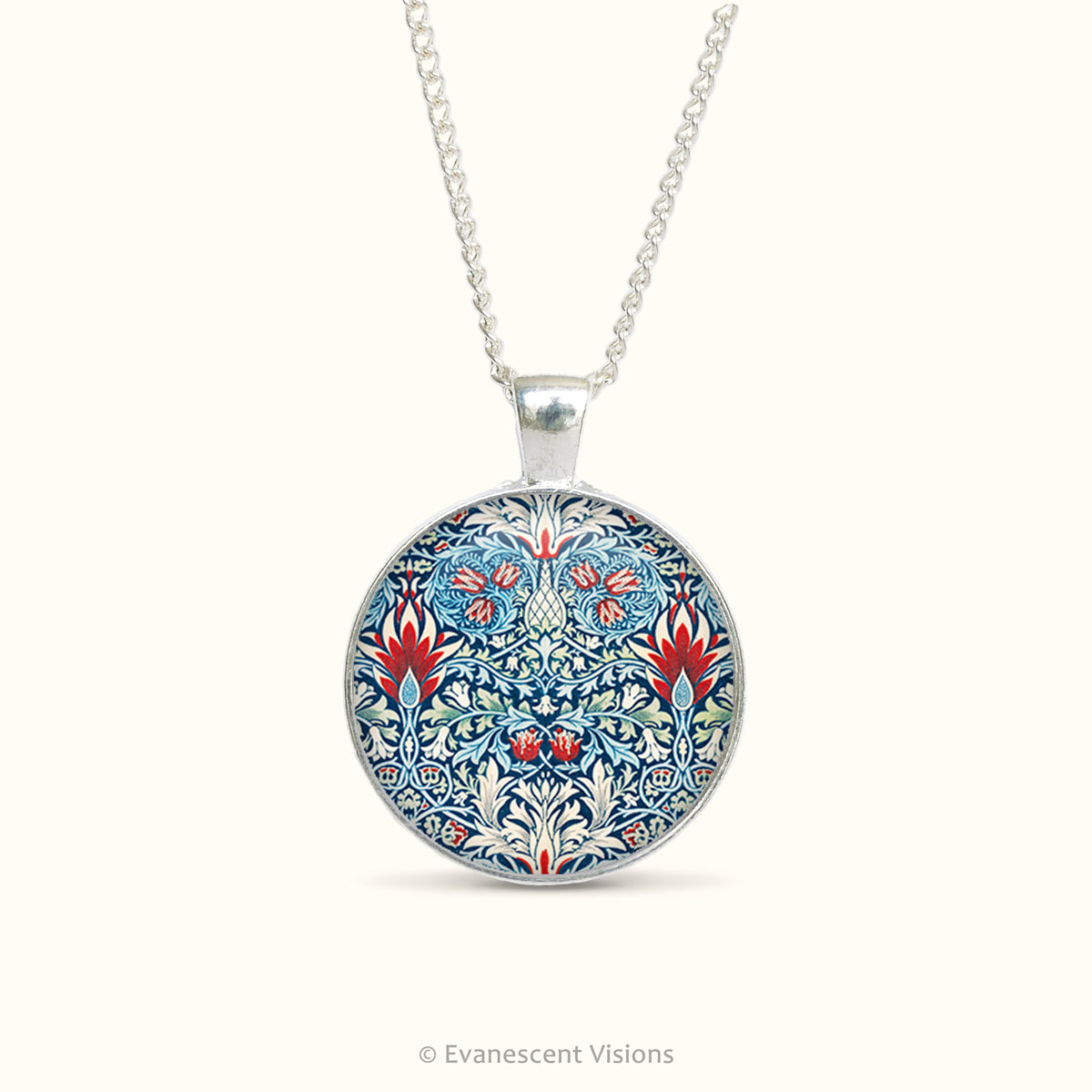 Pendant necklaces with detail from artwork  'Snakeshead' by William Morris