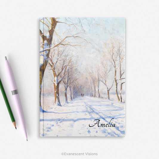 Snowy Winter Landscape Personalised Hardback Notebook