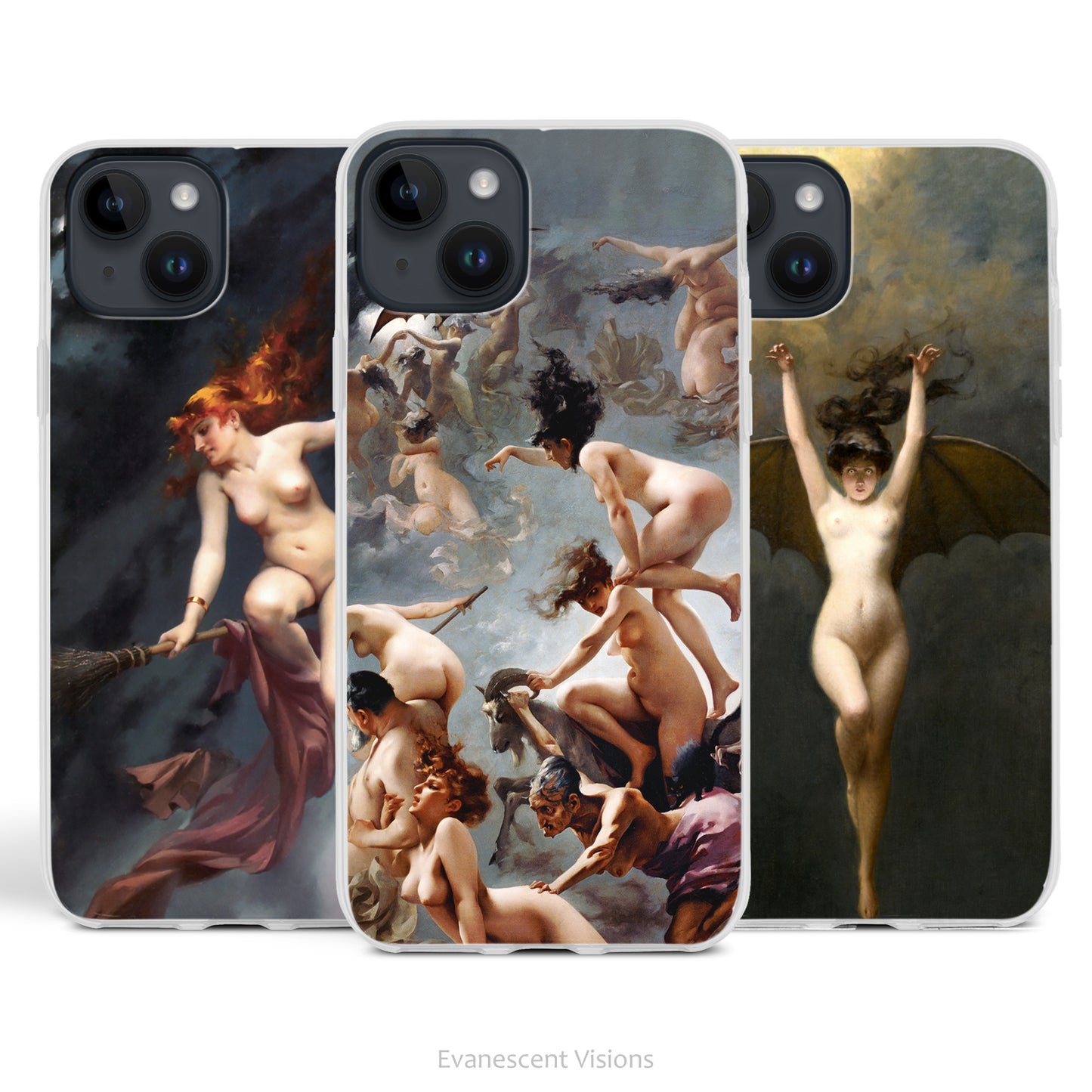 Witches Art Phone Cases for iPhones 16, 15, 14, 13, 12, 10, 8, Halloween Art