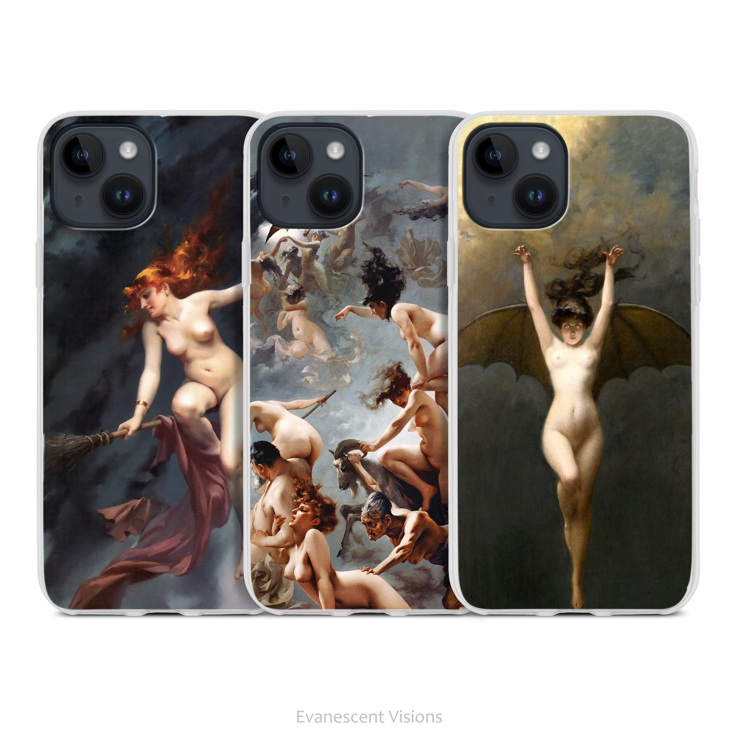 Witches Art Phone Cases for iPhones 16, 15, 14, 13, 12, 10, 8, Halloween Art