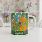 Bauerngarten ceramic mug on a white table in a floral decor room. 
