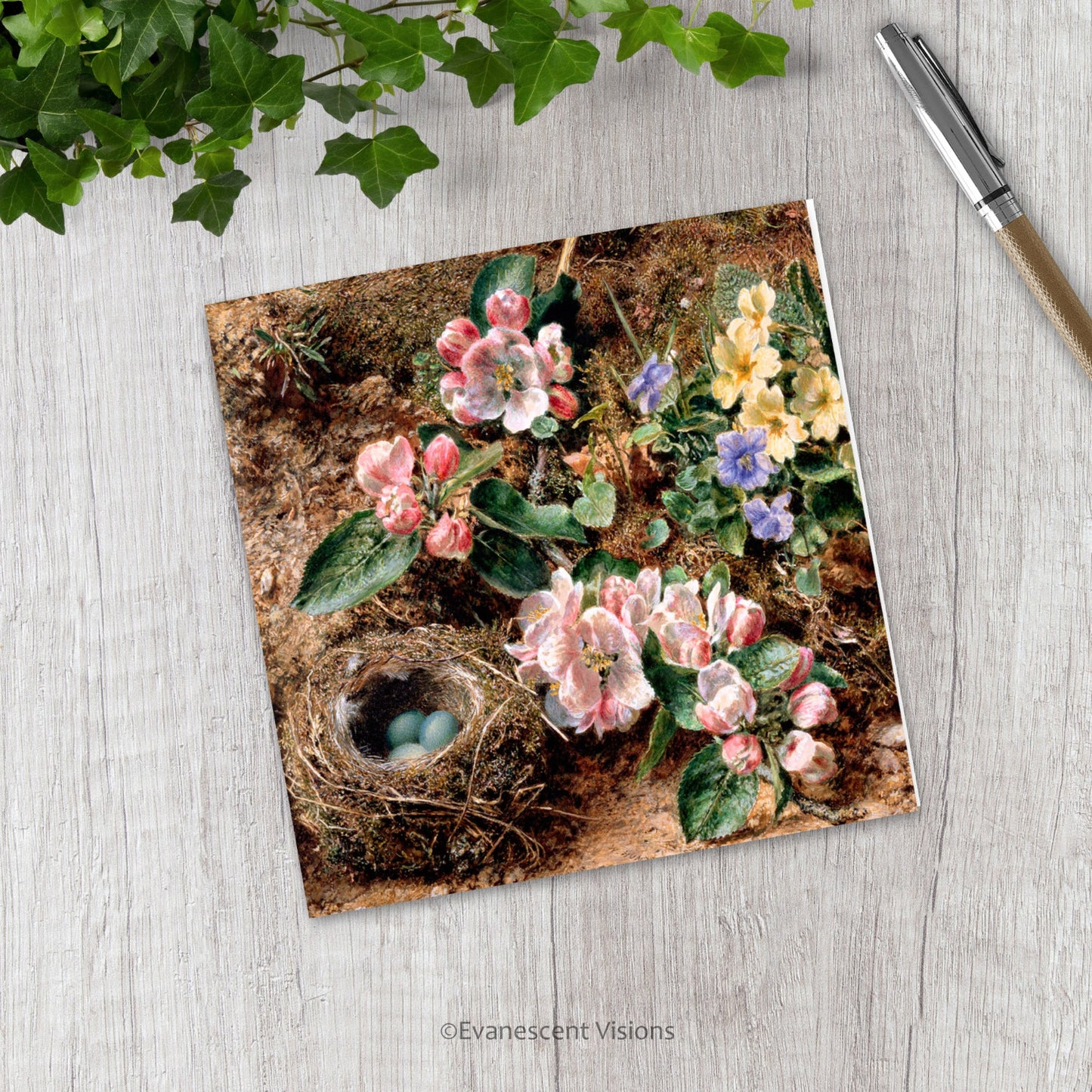 Birds Nest, Eggs and Flowers Fine Art Easter Card 