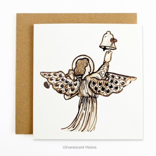 vintage angel with bell art christmas chard with envelope