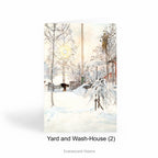 Snowy landscape and Winter or Christmas Art Card with Painting Yard and Wash House by Carl Larsson.