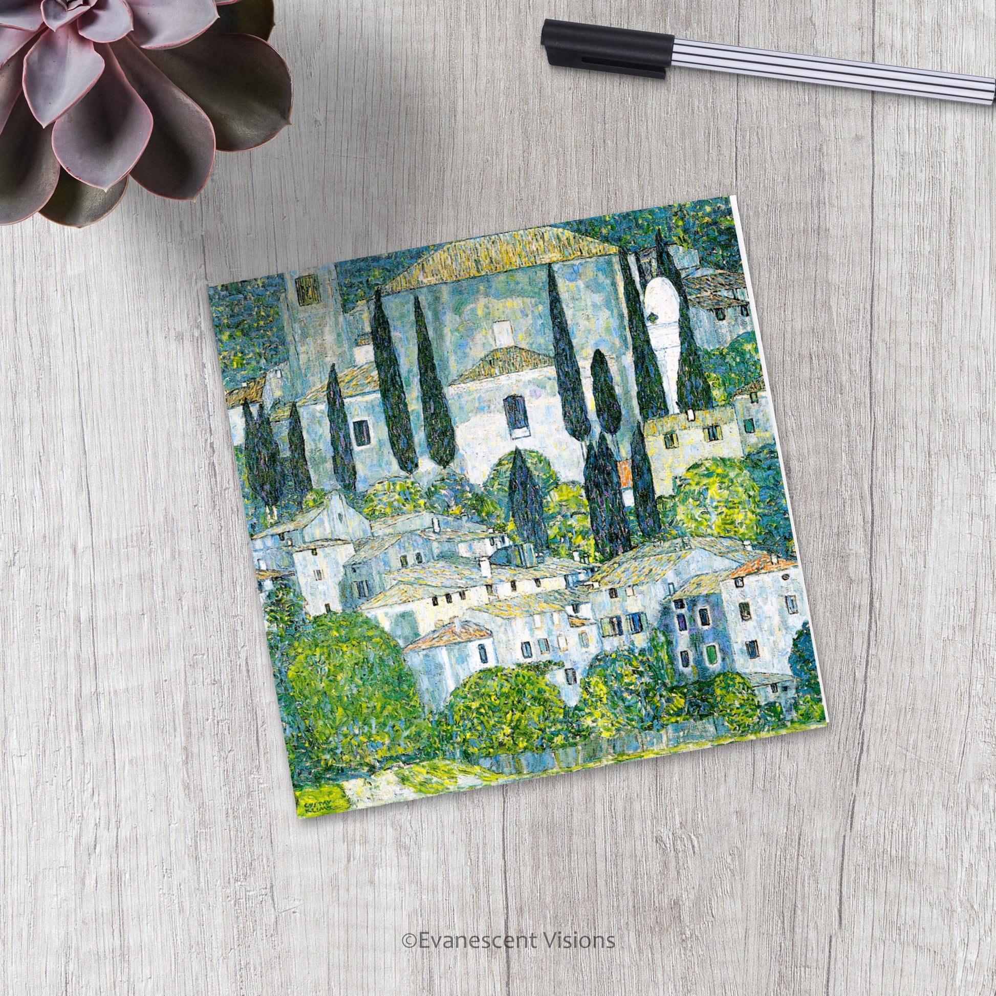 Klimt Kirche in Cassone Art Greeting Card on a desk