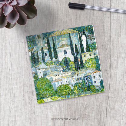 Klimt Kirche in Cassone Art Greeting Card on a desk