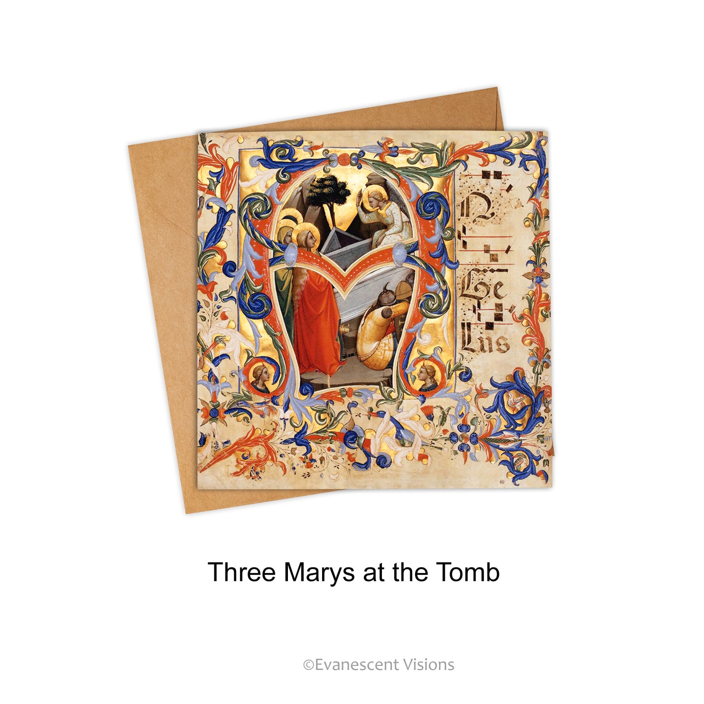 Medieval Illuminations Religious Greeting Card with the Three Marys at the Tomb of Christ design