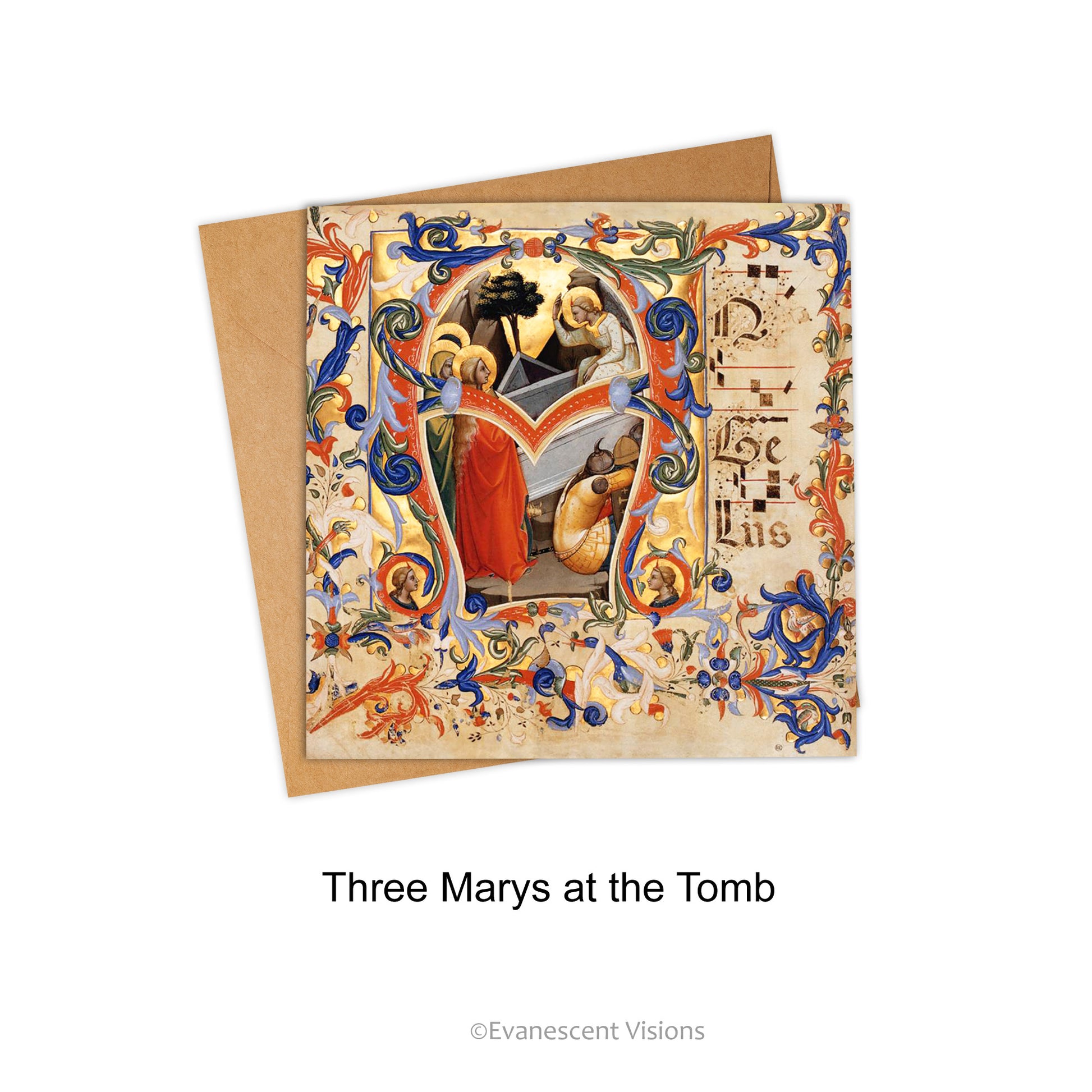 Medieval Illuminations Religious Greeting Card with the Three Marys at the Tomb of Christ design