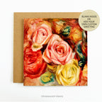 Fine art Renoir Roses Painting Impressionist Greeting Card, Personalised or Blank
