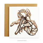 Vintage angel with horn art christmas card with envelope