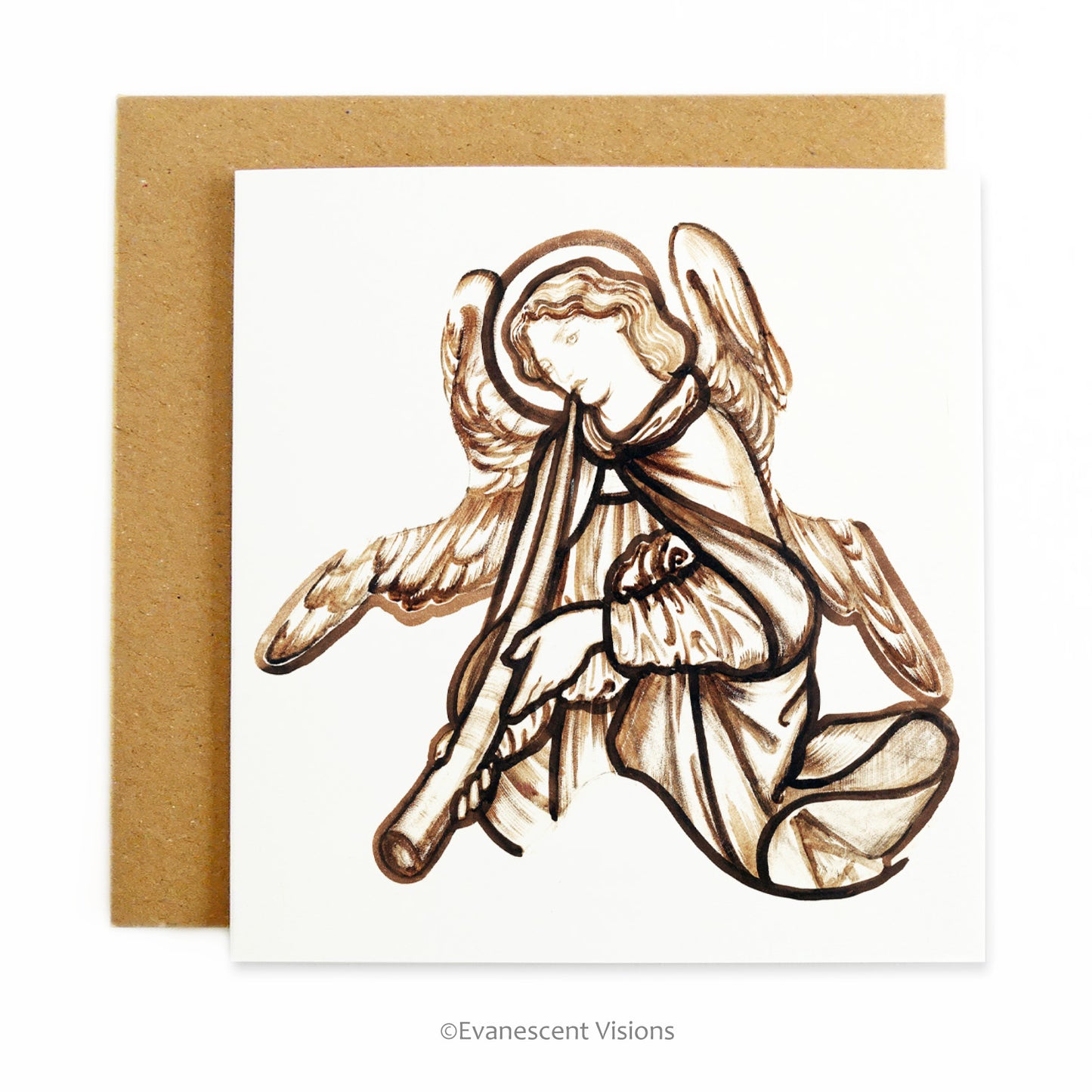 Vintage angel with horn art christmas card with envelope