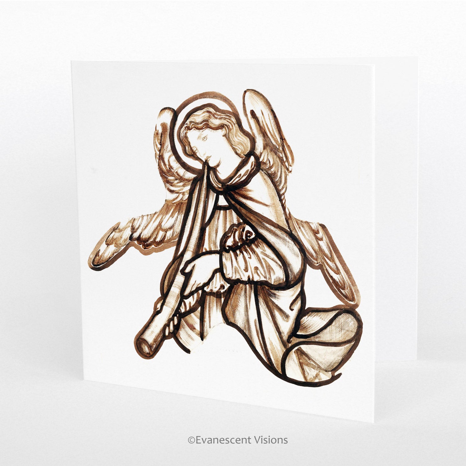 vintage angel with horn art christmas card