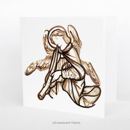 vintage angel with horn art christmas card