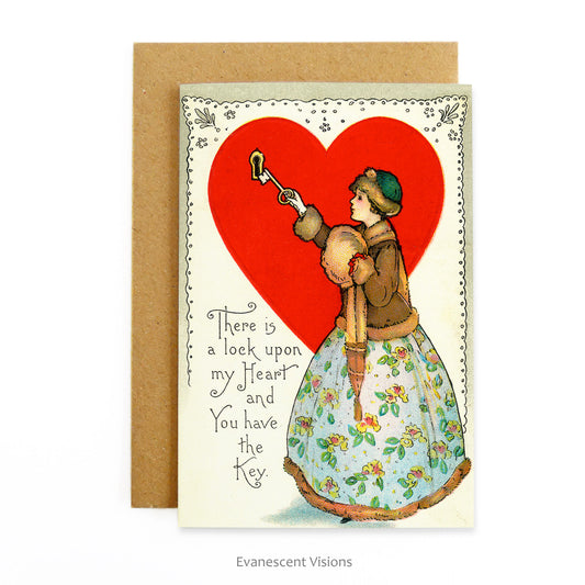 Vintage design Lock and Key Valentine Card with envelope