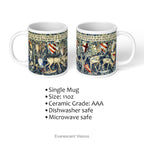 left and right views of the William Morris King arthur Vedure Panel Art Mug with product details